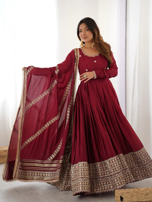 neha's marron colour trending anarkali suit set