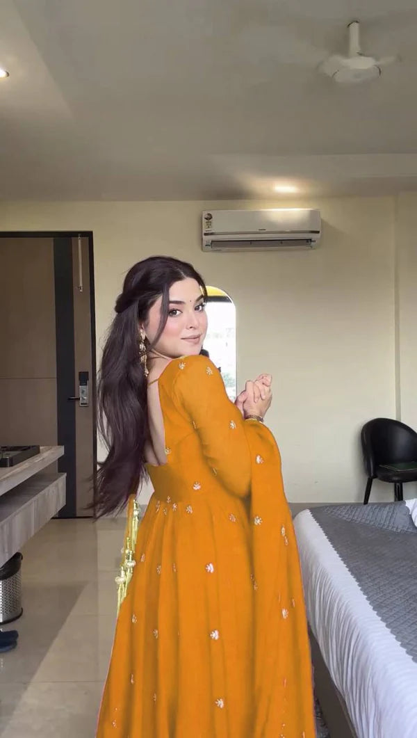 neha's yellow embroidered anarkali