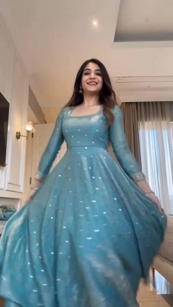 sereya blue pearl anarkali set