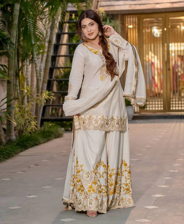 yanika white and golden suit set