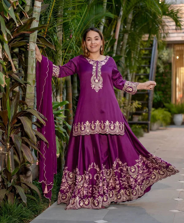 yanika purple and golden suit set
