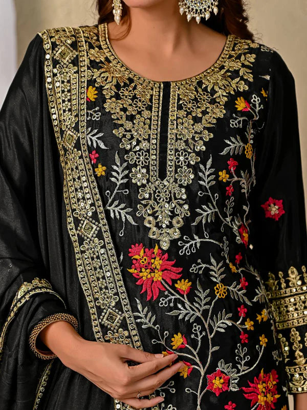 noor-e-raat black suit set