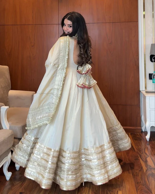 neha's off white colour trending anarkali suit set