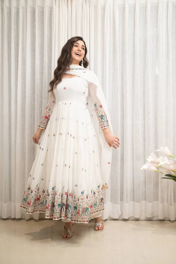 karishma white anarkali suit set