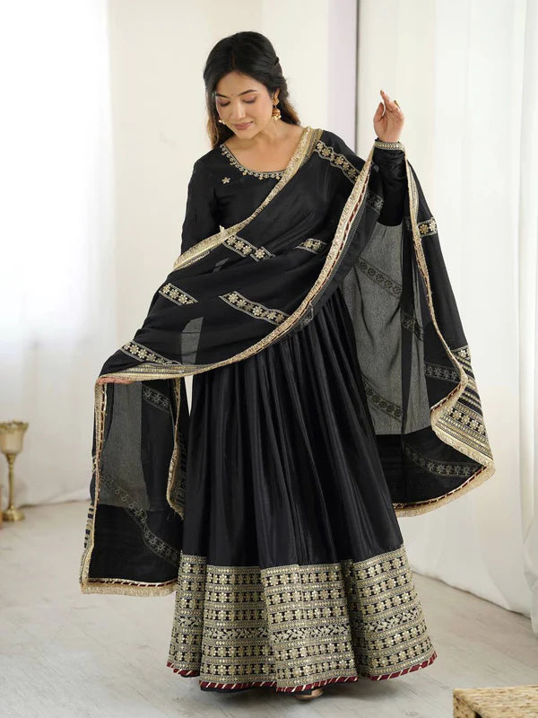 neha's black colour trending anarkali suit set