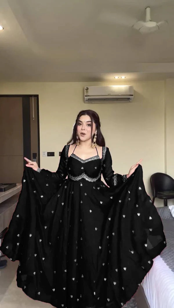 neha's black embroidered anarkali