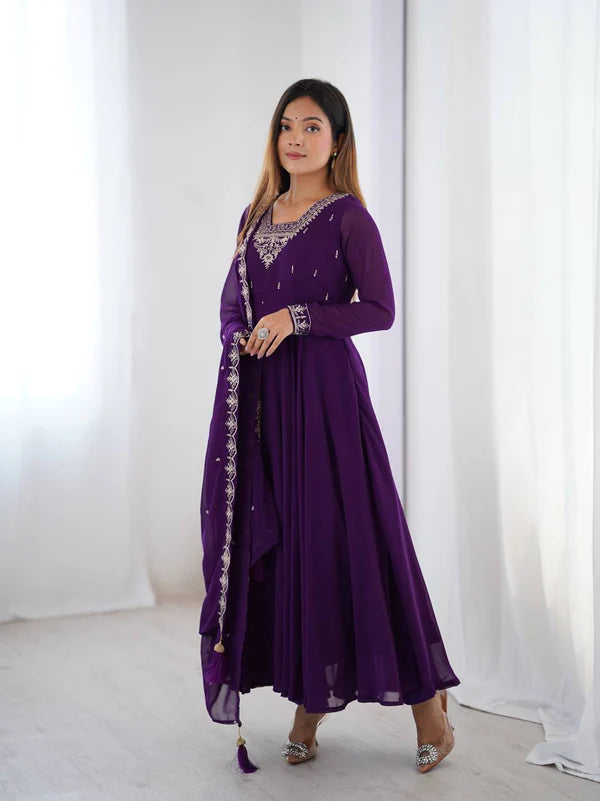 tausiqat purple anarkali suit set