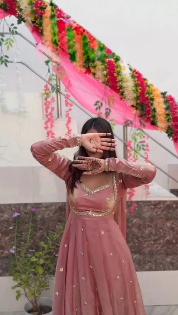 rassnika light pink anarkali suit set