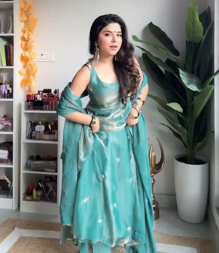 elegant fandy silk anarkali gown set