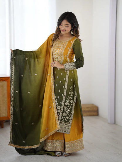 YAMIKA YELLOW AND GREEN SLWAR SUIT SET