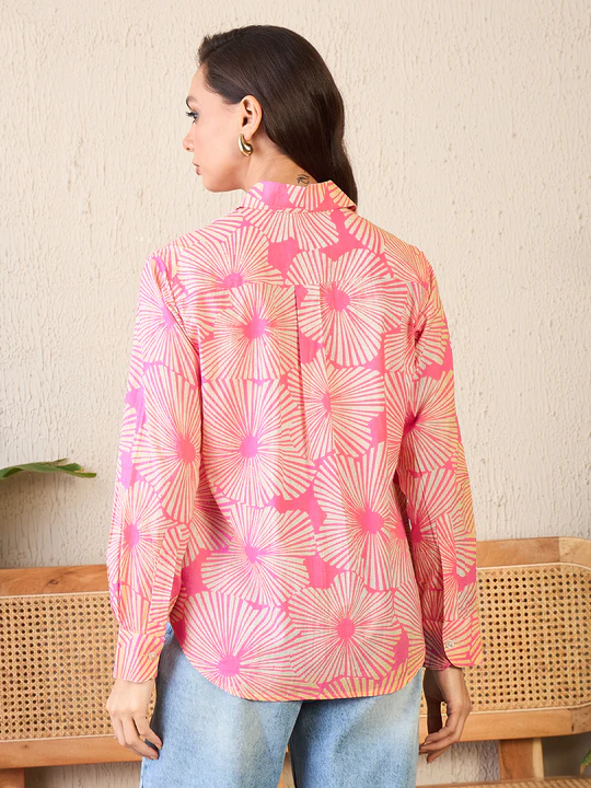 retro bloom pink & peach button-down shirt