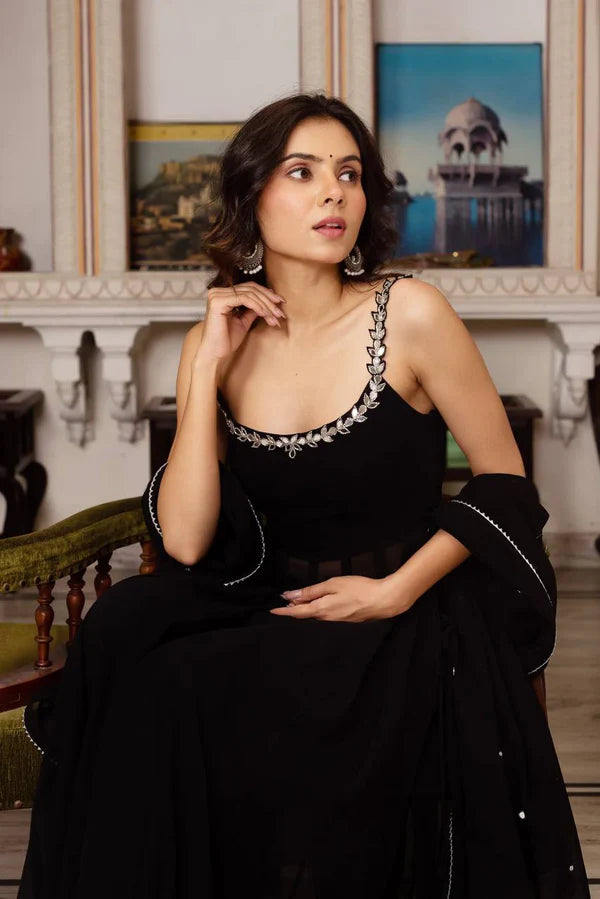 mehka black georgette dress