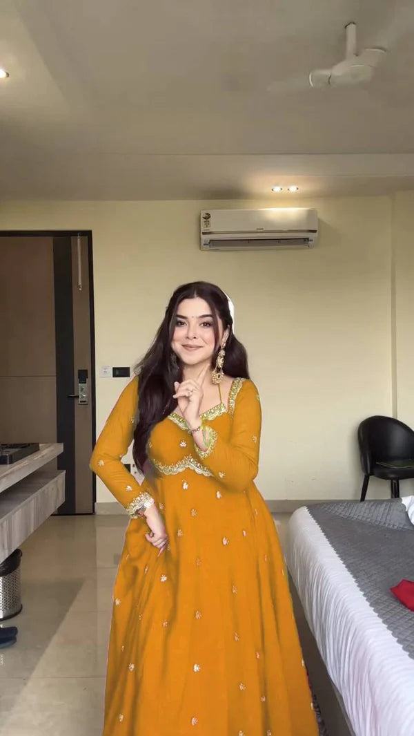 neha's yellow embroidered anarkali