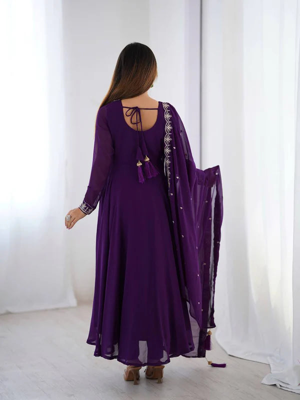 tausiqat purple anarkali suit set