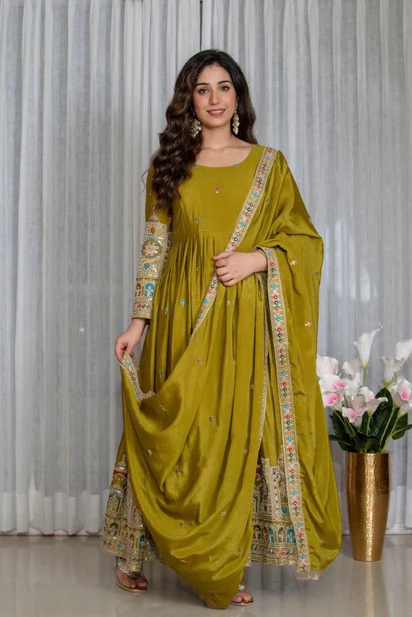 simran's goldenhour cinon silk anarkali suit set