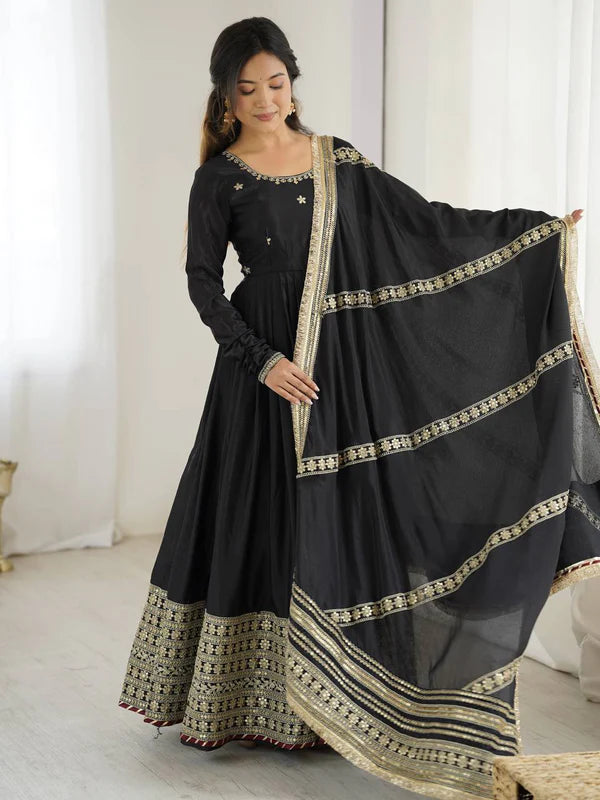 neha's black colour trending anarkali suit set