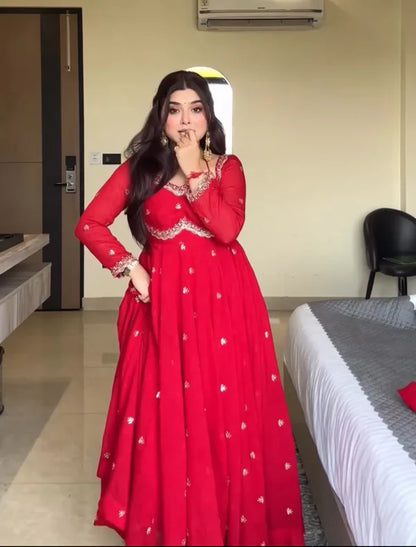 Neha's Red Embroidered Anarkali