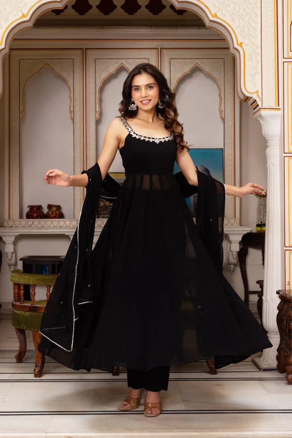 mehka black georgette dress
