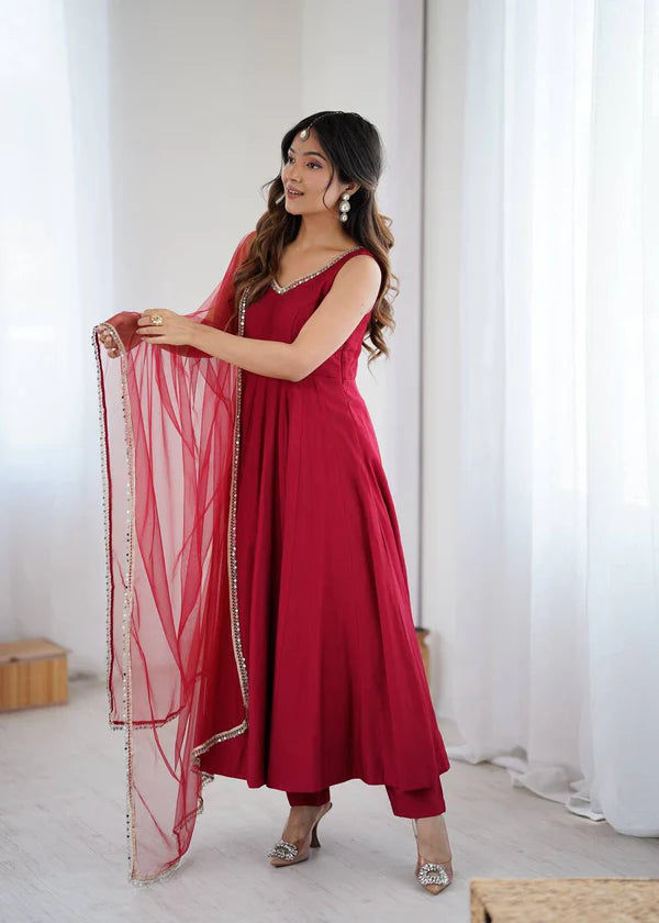 kasturi maroon anarkali suit set