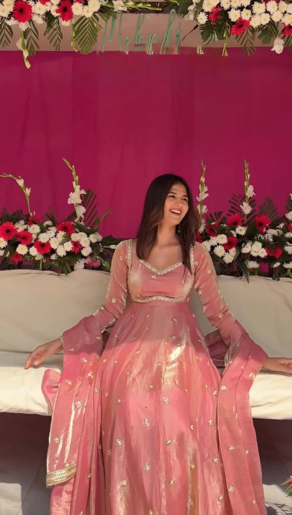 rassnika light pink anarkali suit set