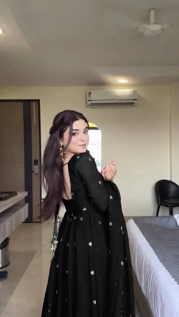 neha's black embroidered anarkali