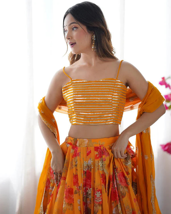 nitara marigold lehenga koti set