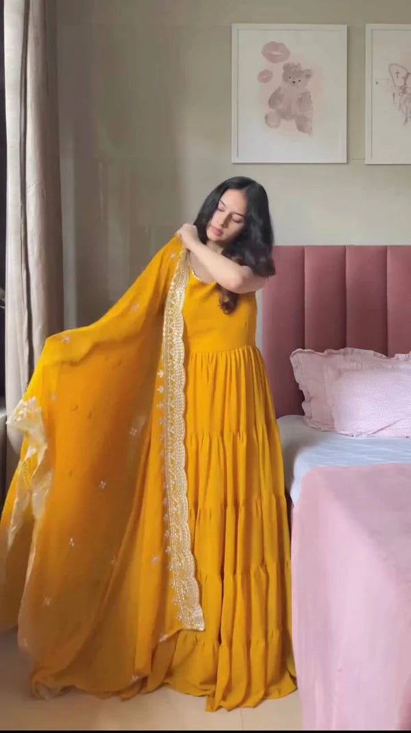 classic yellow special anarkali premium suit set