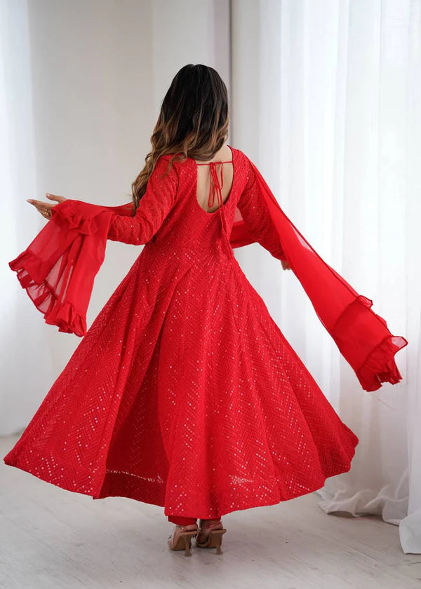 nashita red embroidery heavy fox georgette anarkali suit set