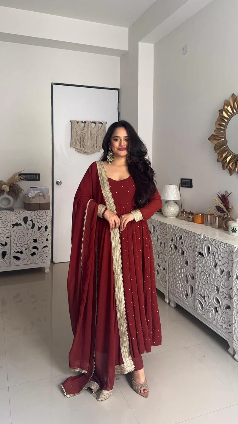 tanvi-kd burnt orange pure georgette anarkali set