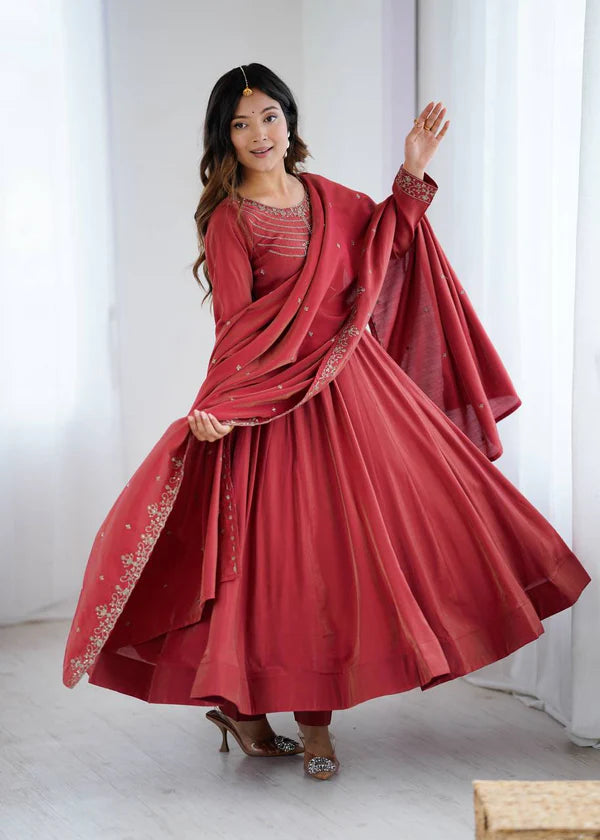 laxmi maroon anarkali suit set