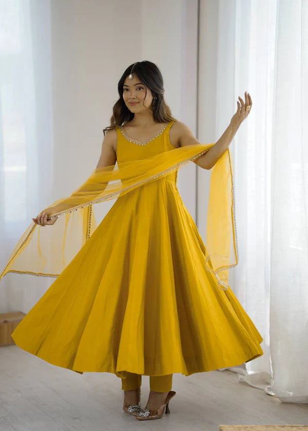 kasturi yellow anarkali suit set