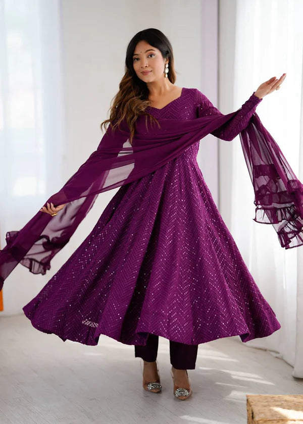 nashita purple embroidery heavy fox georgette anarkali suit set