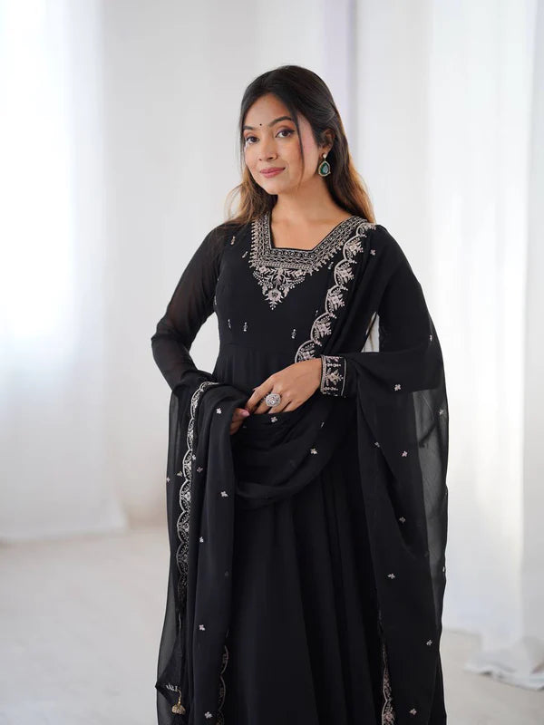tausiqat black anarkali suit set