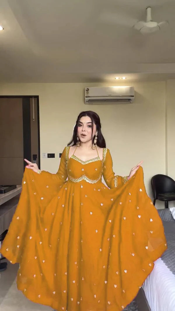 neha's yellow embroidered anarkali