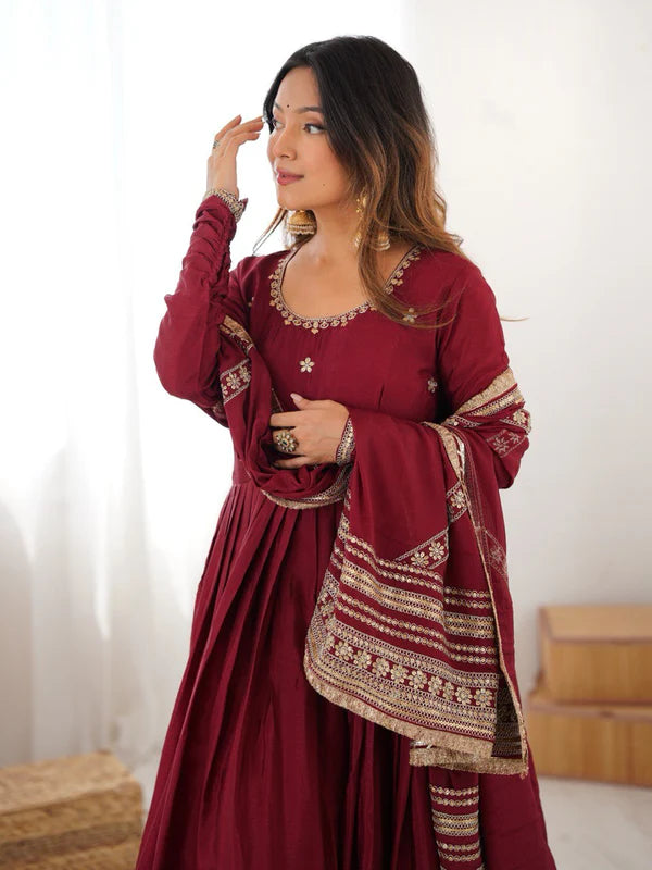 neha's marron colour trending anarkali suit set