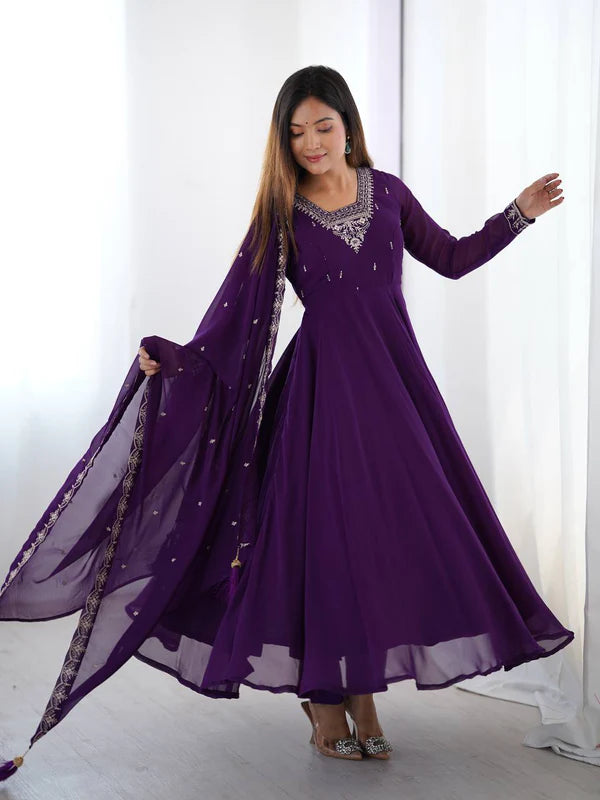 tausiqat purple anarkali suit set