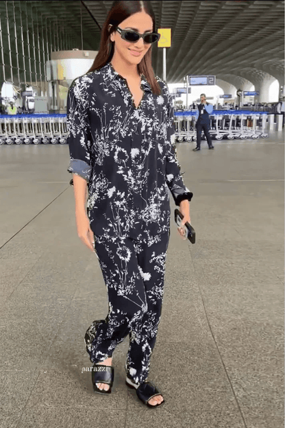 Navy Blue Rayon Co-ord Set with Tailored Fit