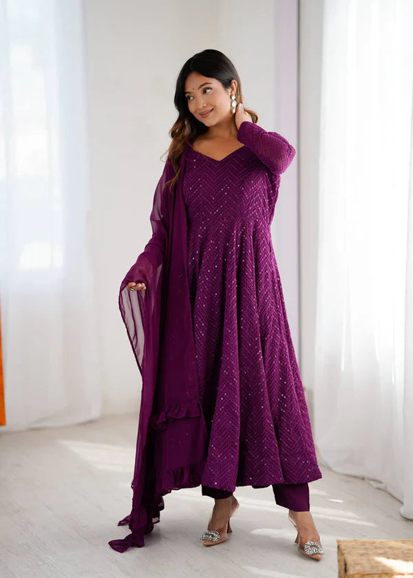 nashita purple embroidery heavy fox georgette anarkali suit set