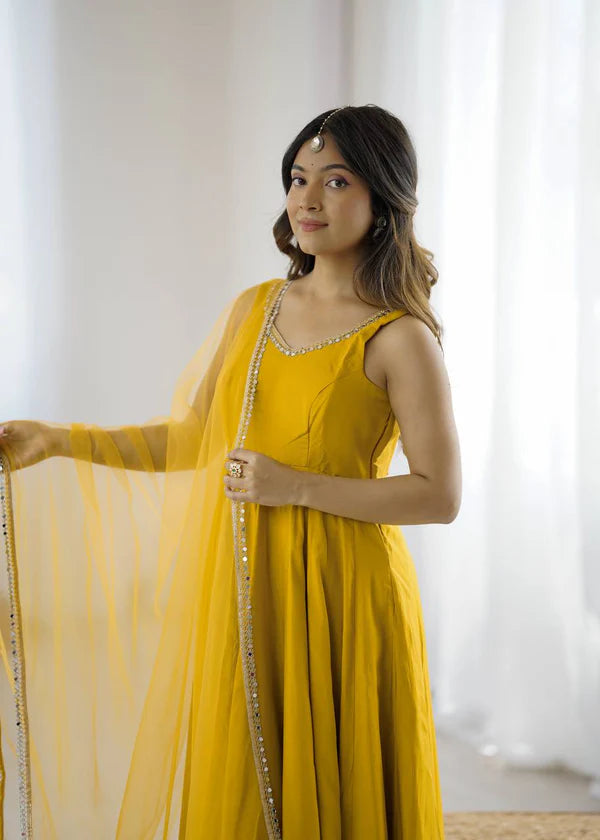 kasturi yellow anarkali suit set