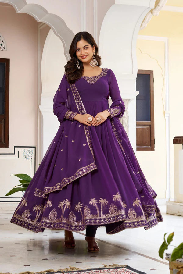 tabasoon puprle anarkali suit set
