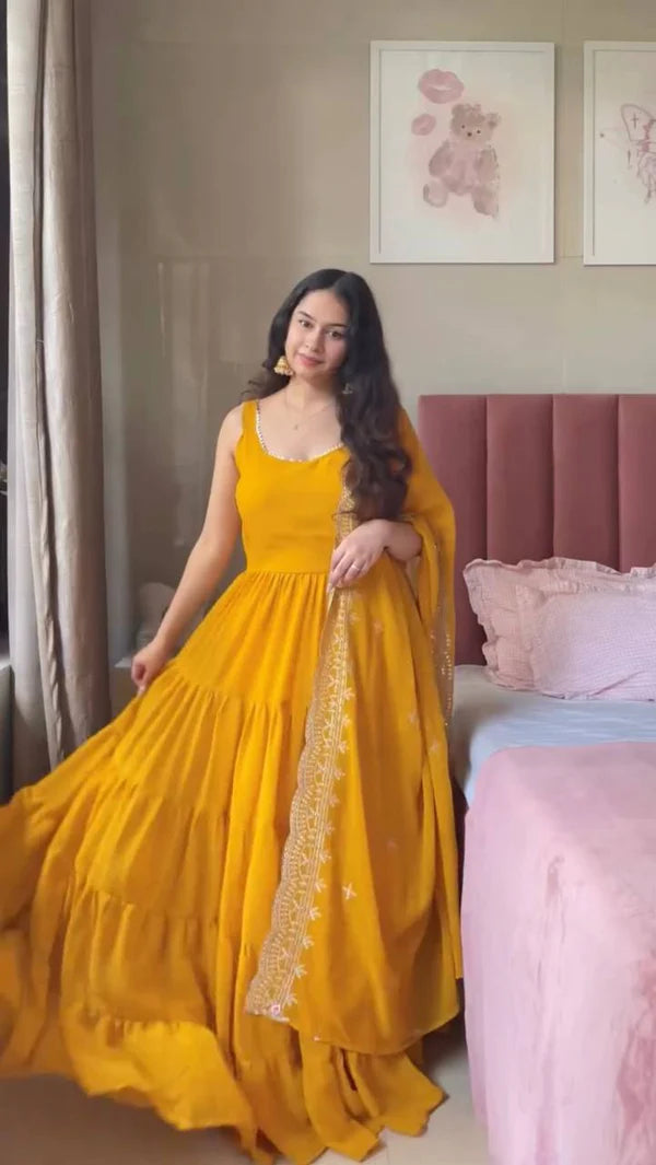classic yellow special anarkali premium suit set