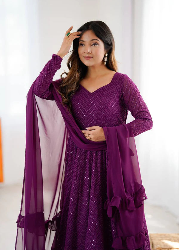 nashita purple embroidery heavy fox georgette anarkali suit set