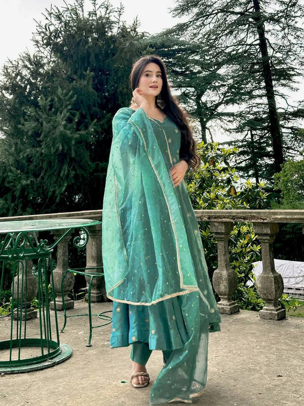 gulbahaar green anarkali suit set