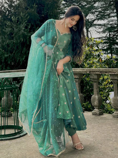 Gulbahaar Green Anarkali Suit Set
