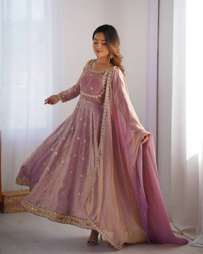 Priyanka purple Fandy Silk Anarkali Suit Set