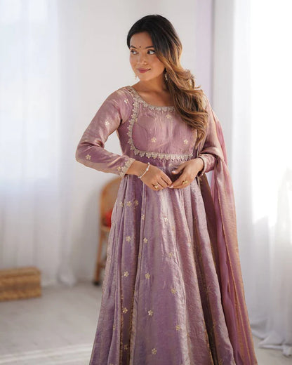 Priyanka purple Fandy Silk Anarkali Suit Set