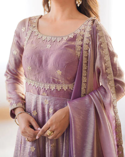 Priyanka purple Fandy Silk Anarkali Suit Set