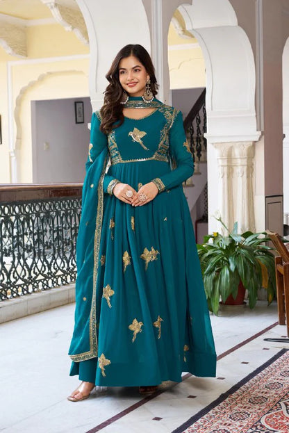 Tavira Regal Teal Bloom Anarkali Suit Set