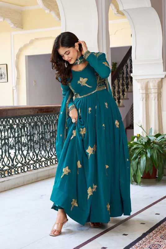 tavira regal teal bloom anarkali suit set
