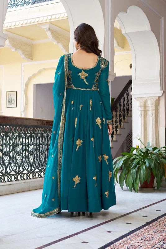 tavira regal teal bloom anarkali suit set
